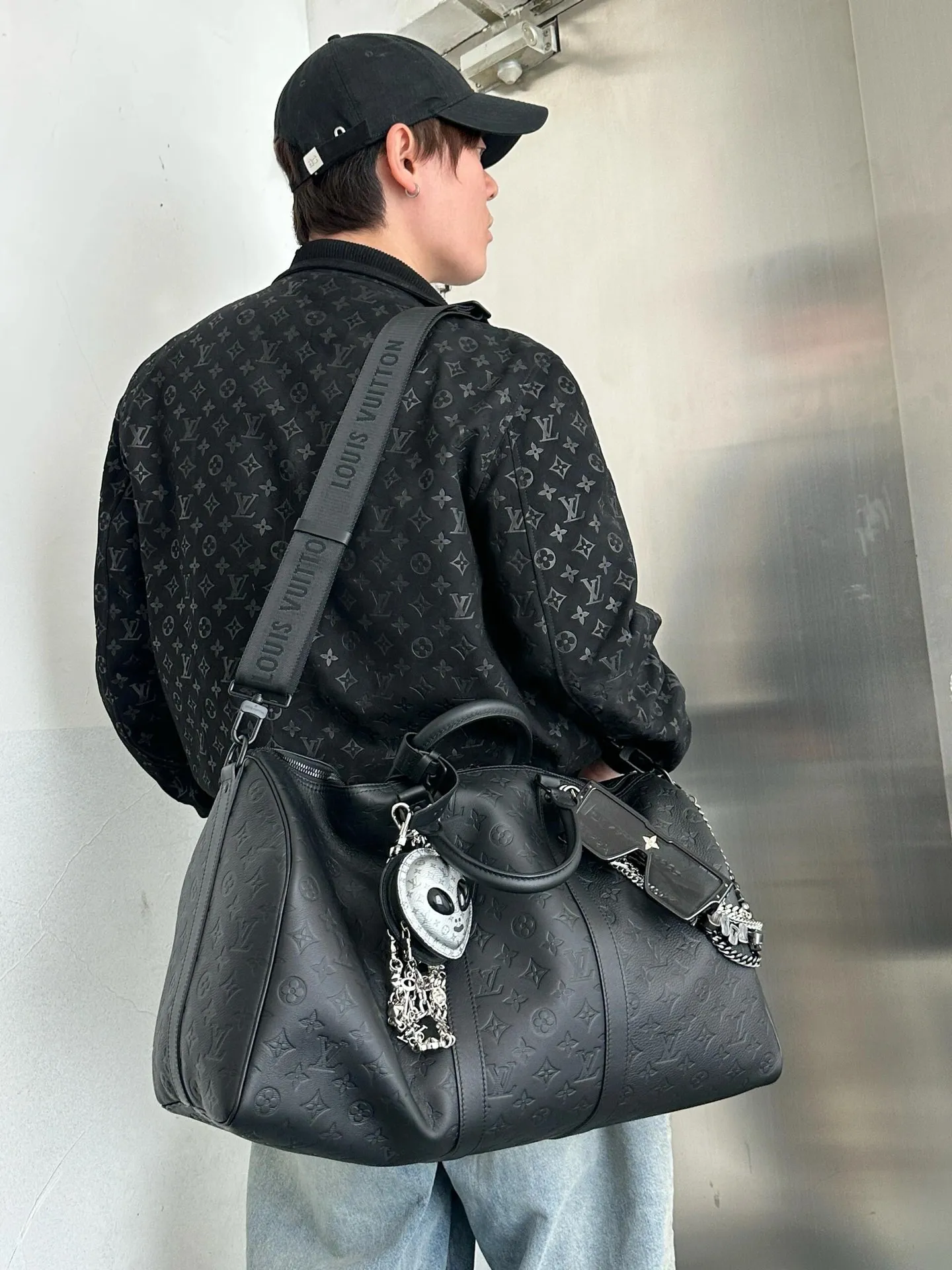 Louis Vuitton/Louis Vuitton aircraft button all-over printed embossed suede stand-collar jacket